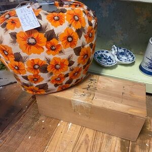 Vintage Floral Tea Cozy bag in Orange and Brown